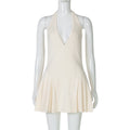 Robe d'été femme col V plongeant dos nu licou robe sexy taille marquée