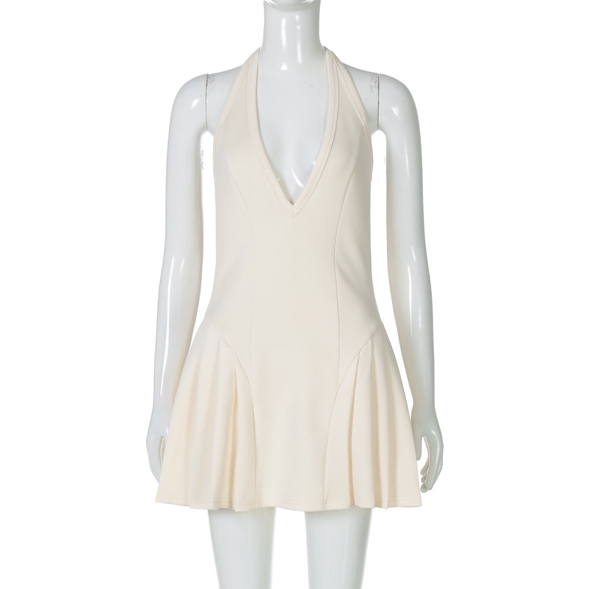 Robe d'été femme col V plongeant dos nu licou robe sexy taille marquée
