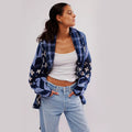 Pull tricoté ample à col et manches longues avec imprimé abstrait Automne Hiver pour femme