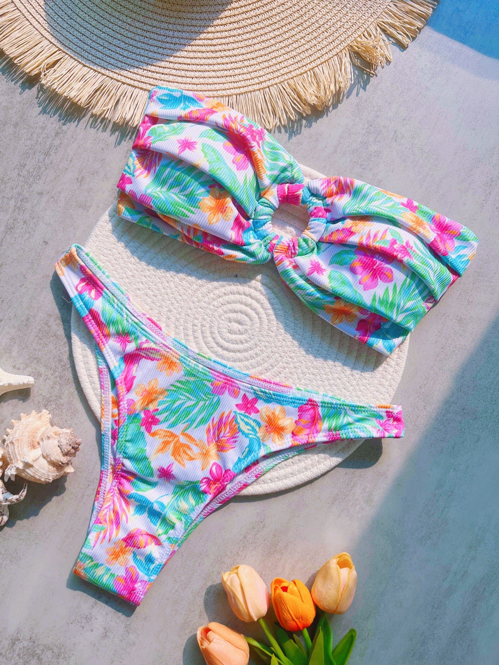 Bademode Bikini Versunkener Streifen Bedruckter Sexy Split-Bikini