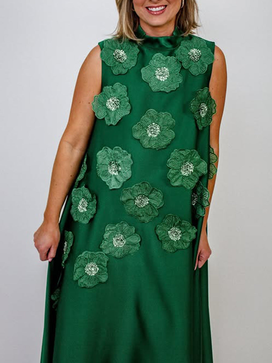 Herbst Winter Schwerindustrie Nähte Blumendruck Ärmelloses, schlankes, figurbetontes strukturiertes Kleid für Damen