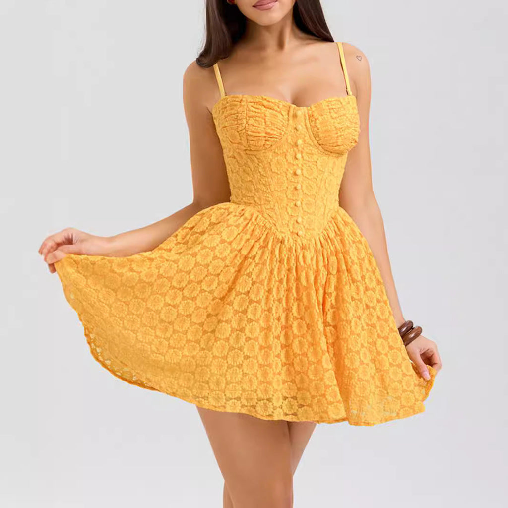 Sexy Spitzenkleid mit Trägern Süß-scharfes Crinoline-Kleid Sexy Damenbekleidung Einzigartiges schönes kleines Kleid