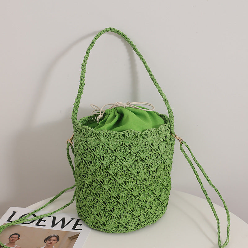 Spezielles Design Eimer Strohsack Umhängetasche Gewebte Tasche Damen Strandurlaub Strandtasche
