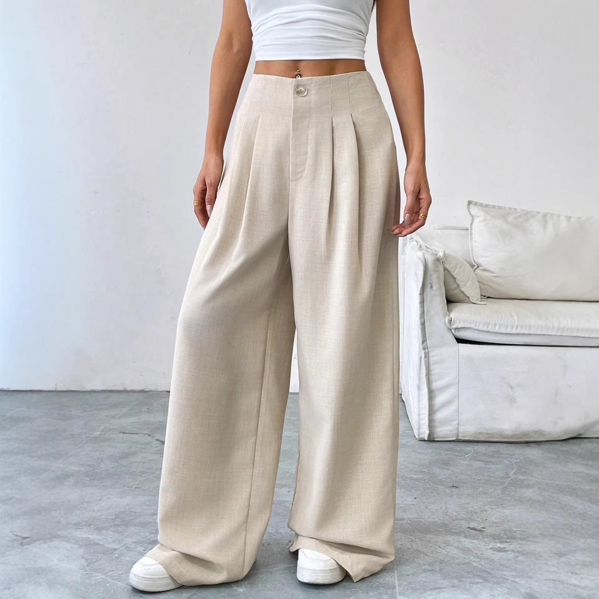Aprikose Elegant Herbst Winter Gerade Fallende Damen Business Hose Lockeres Design Schlankmachend Leichte Luxus Freizeithose