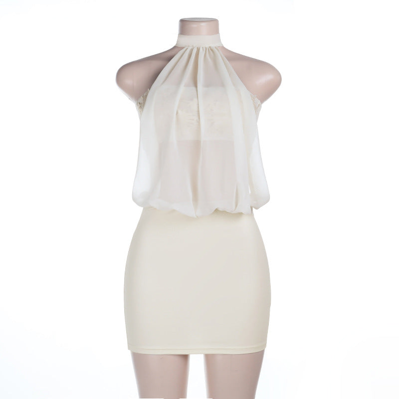 Sexy Mesh Durchsichtiges Nahtloses Ärmelloses Neckholder-Hüftkleid für den Frühling