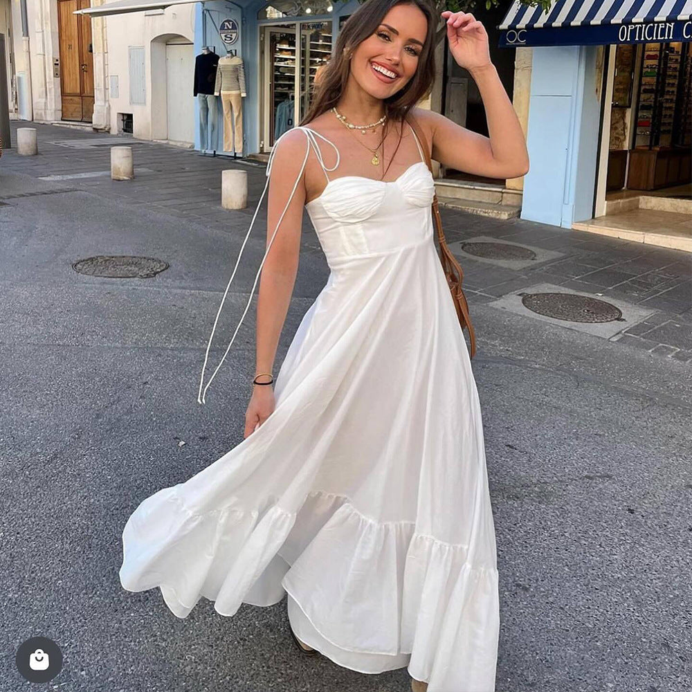 Robe bustier amincissante sans manches en popeline laminée décorée pour femme - Collection été