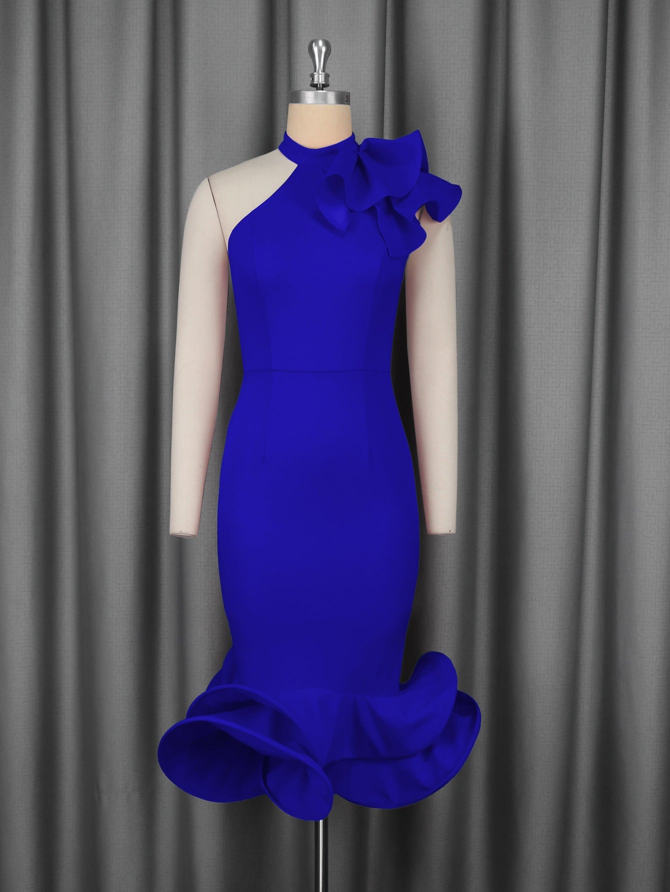 Elegantes Half Turtleneck Volantkleid schulterfrei mit Rüschensaum Cocktail Abendkleid
