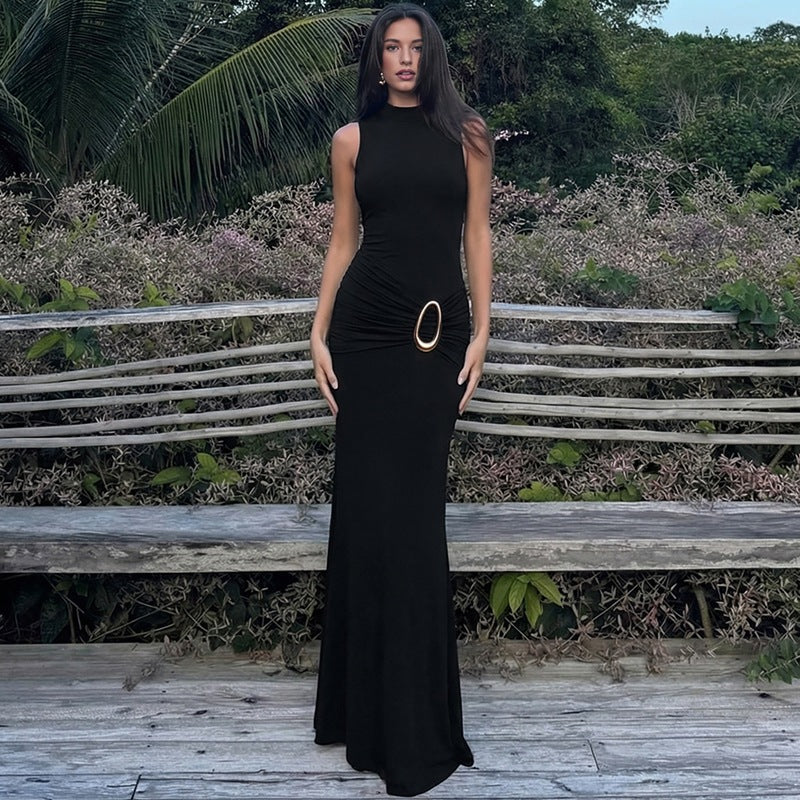 Damenbekleidung High Waist Verdrehtes Sexy Rückenloses Etuikleid