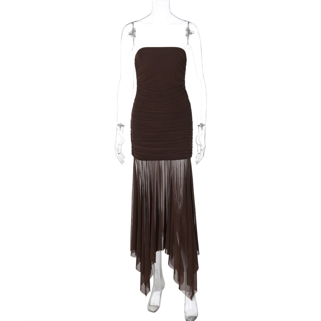 Robe Femme Printemps Sexy Bustier Épaules Dénudées Maille Couture