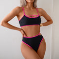 Maillot de Bain Bikini Femme Sexy Dos Nu Bloc de Couleur Maillot de Bain Deux Pièces