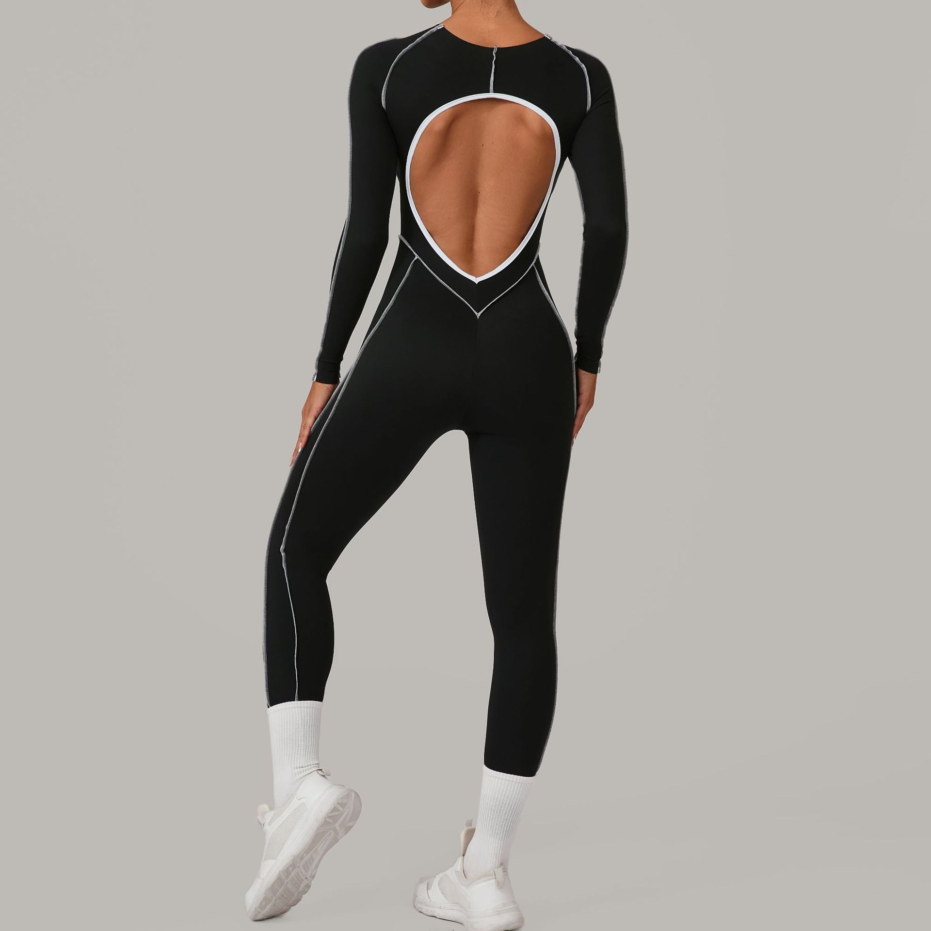 Dreidimensionaler Yoga-Jumpsuit mit farblich passenden, langen Ärmeln, hoher Festigkeit, Fitness, Sport, einteilige Strumpfhose