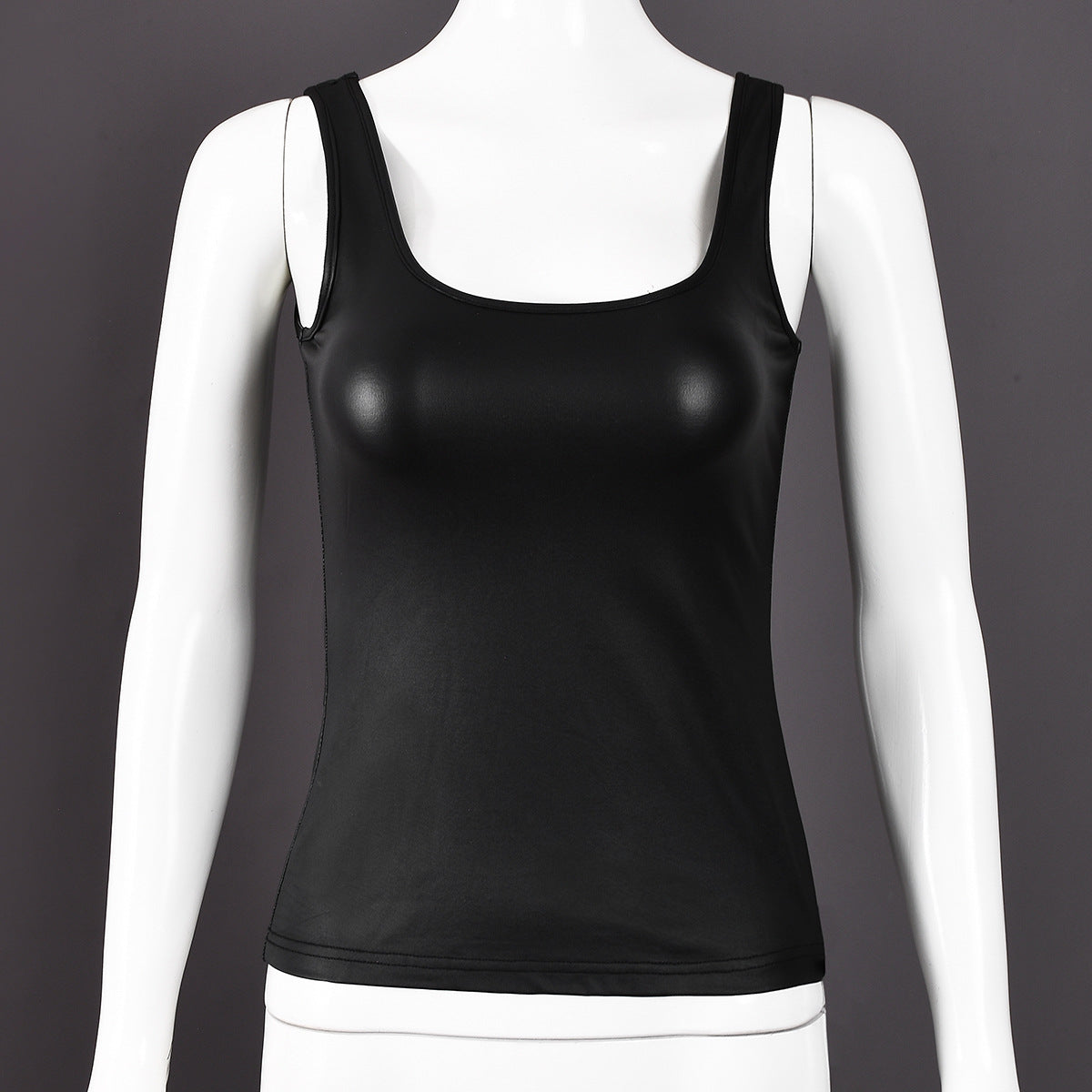 Gilet court dénudé sexy à bretelles enduites de couleur unie pour femme, col en U, été