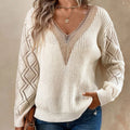 Frühling Herbst V-Ausschnitt Pullover Locker Freizeit Strickpullover Damenstrickmode