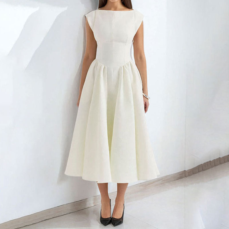 Frühlings-französisch, sexy, elegant, taillenschlank, ärmellos, hinten hohl, ausgeschnittenes Kleid