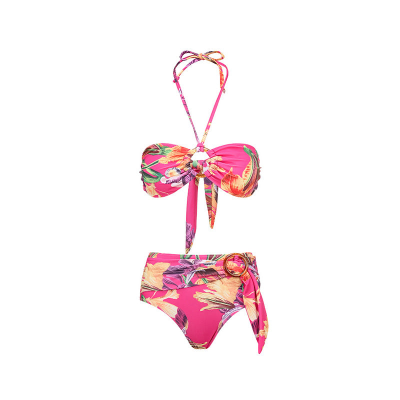 Maillot de bain sexy deux pièces imprimé lacé pour femme