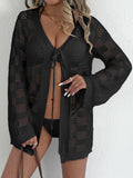 Damen Cardigan Damen Bekleidung Gewebtes Hemd Hohl Cutout Langarm Sonnenschutz Strand Bedeckung Schnürung Strandjacke