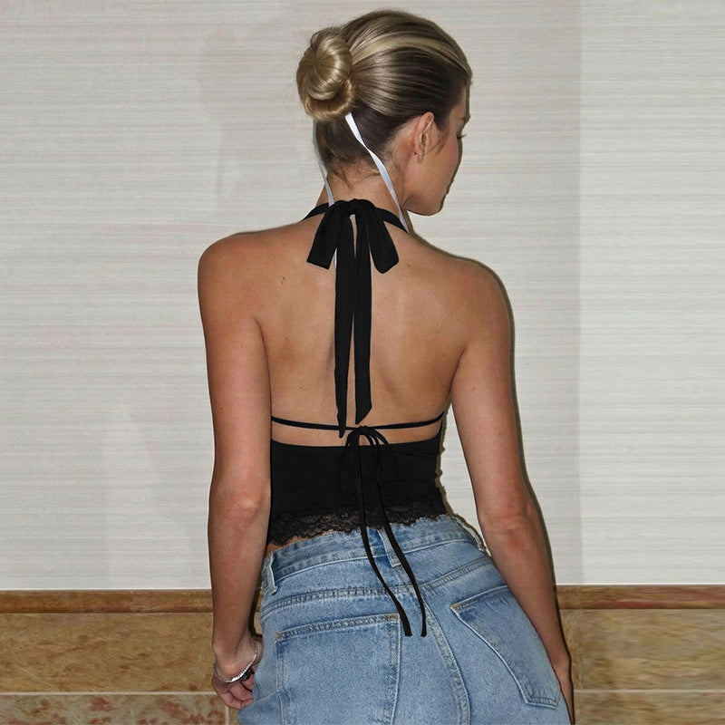 Spitzenstich Schwingkragen Neckholder Weste Damen Winter Sexy Unterwäsche Oberbekleidung Slim Fit Gebundenes Oberteil Damen