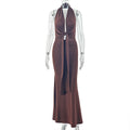 Robe longue confortable à bretelles, décolleté dos nu, taille cintrée, plissée, lacée, jupe moulante pour femme