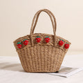 Süße Erdbeere tragbarer Gemüsekorb Tasche Handtragetasche große Kapazität Strohtasche Urlaub Strandtasche Handgewebte Tasche