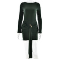 Robe Moulante Sexy et Élégante pour Femme, Col Rond, Hanche, avec Lacets et Manches Longues