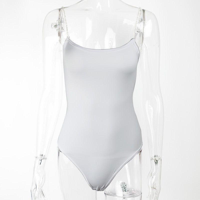 Sommer Damenbekleidung Diamantkette Slim Top Sexy tief ausgeschnittener Sling-Body