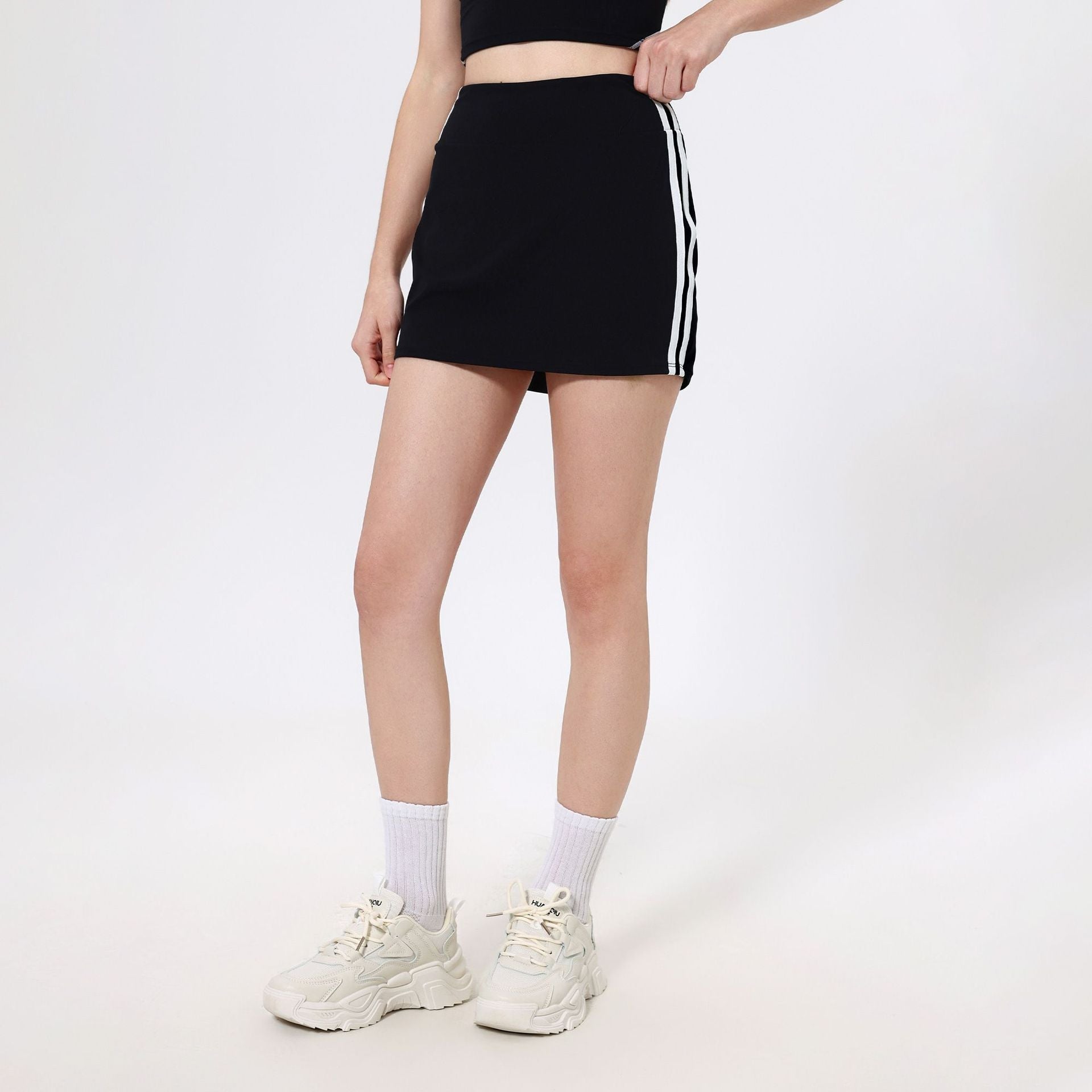 Kontrastfarbe Hohe Taille Laufshorts Rock Damen Faux Zweiteilig Anti-Exposition Badminton Tennis Rock Fitnesshose Yoga Rock