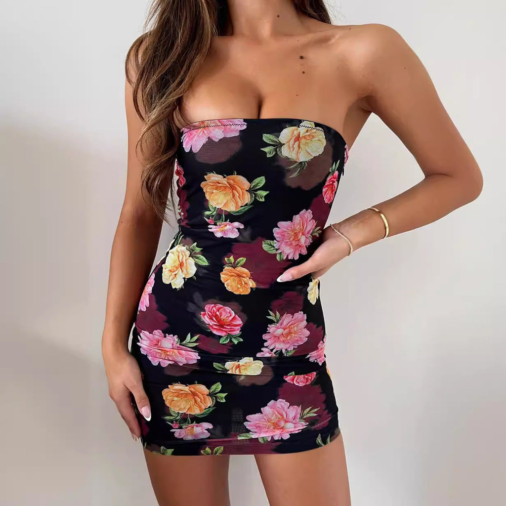 Damenbekleidung Sommer Sexy Bandeau-Kleid mit geraffter Taille, Etuikleid, schlankmachend, für den Nachtclub, Damen