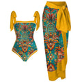 Zweiteiliger Badeanzug Vintage-Print Bauchweg Figurformend Sonnenschutz Strandkleid Badeanzug