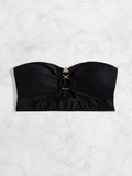 Schwarzes sexy Tube Top Bikinioberteil für Damen, hohl geschnitten, Strandbadeanzug für Damen