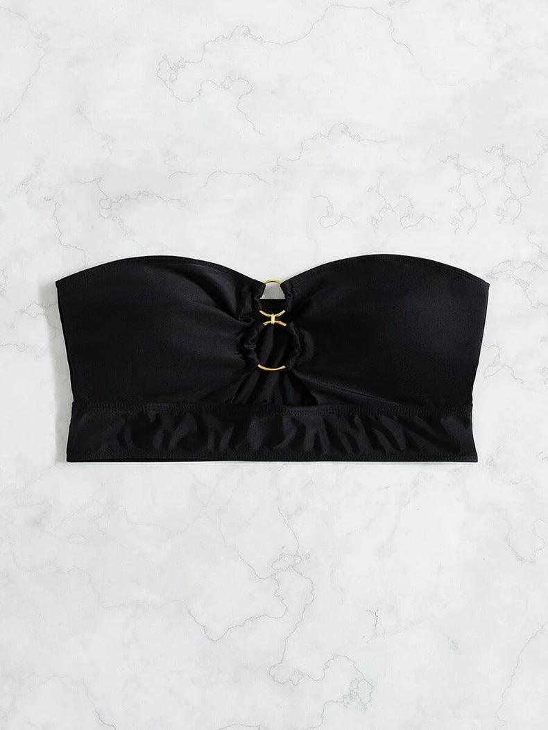 Schwarzes sexy Tube Top Bikinioberteil für Damen, hohl geschnitten, Strandbadeanzug für Damen