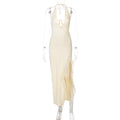 Robe Femme Hiver Volants Sexy Col V Lacets Dos Nu