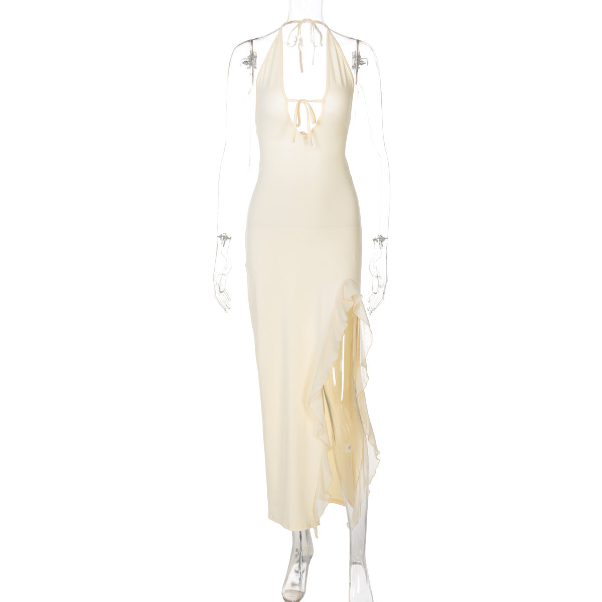 Robe Femme Hiver Volants Sexy Col V Lacets Dos Nu