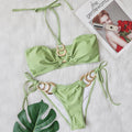 Neuer sexy Badeanzug Metall-Accessoires Hohler Cutout Bikini Einfarbiger Tube-Top Träger Frauen Badeanzug