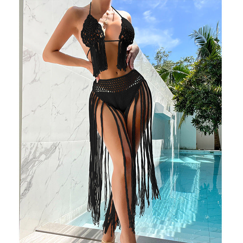 Tourisme balnéaire Crochet à la main Fleurs en trois dimensions Gland Plage Sexy Dos Ouvert Maillot de Bain Bikini Ensemble Crochet