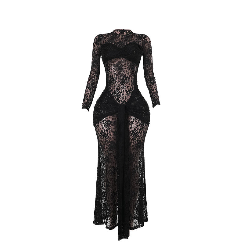 Herbst Typ Hüfte Sexy Durchsichtiges Schlankes Spitzenkleid Frauen