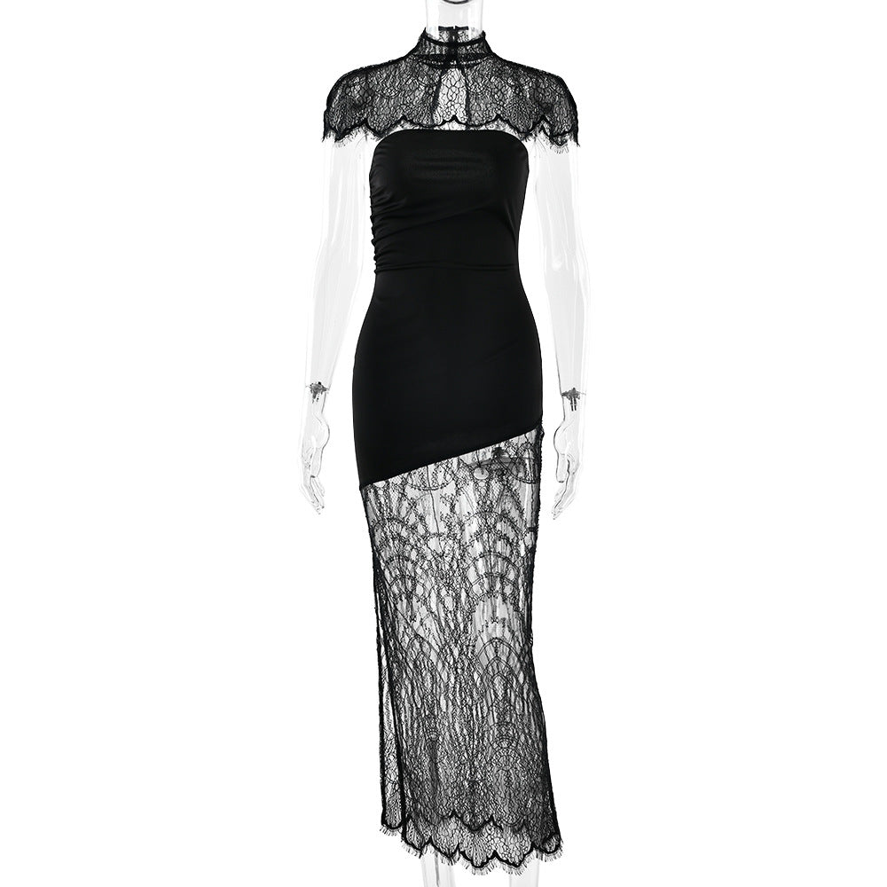 Spitzen-Cappa-Tube-Top-Kleid, sexy, schmale Passform, rückenfrei, geschlitzt, für Damen