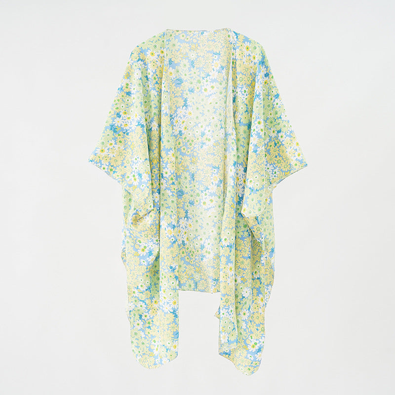 Écharpe d'été en soie pour femmes, petit châle floral, paréo de plage, serviette de plage, longue écharpe
