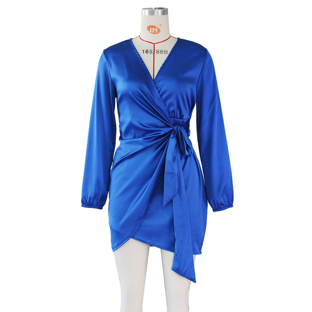 Vêtement féminin - Robe portefeuille sexy en soie, pour boîte de nuit