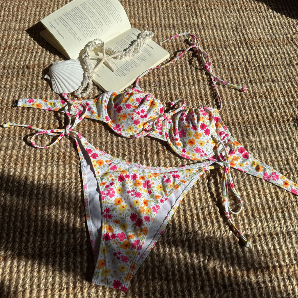 Maillot de bain bikini sexy à imprimé floral frais avec bande