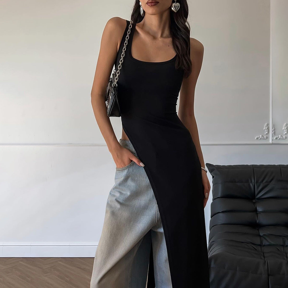 Vêtements Féminins Robe Été Street Shooting Personnalité Coupe Cintrée Bretelles Fendues