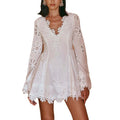 Robe ajustée à manches longues, en dentelle, col en V, avec nœud