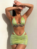 Damen Badeanzug Sexy Flash-Stoff Dreiteiliger Metallic beschichteter Stoff Bikini Badeanzug