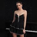 Sommer Sexy Kleid Lässiges Schnür-Trägerkleid Mehrlagiges Kleid Kurzes Kleid