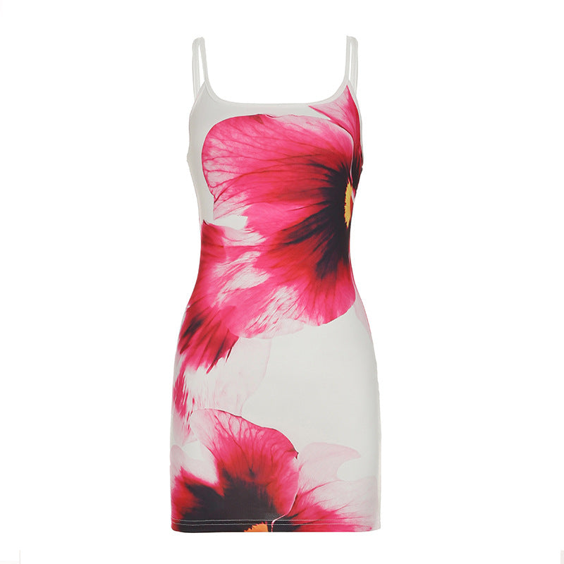 Urlaub Sexy Rückenfreies Slim Fit Kleid Blumenmuster Sommer Sexy Slip-Kleid