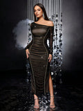 Robe asymétrique à manches longues et coupe ajustée pour femme