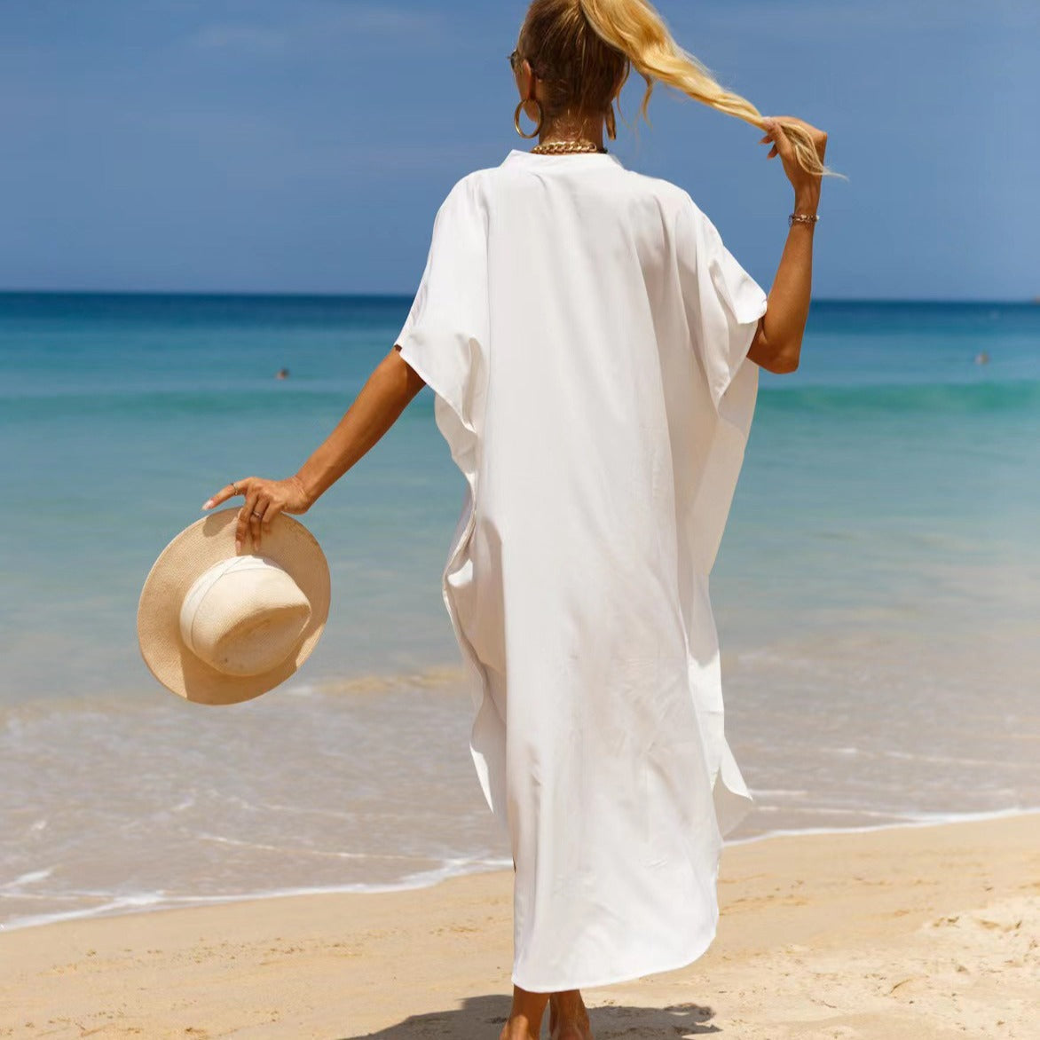 Baumwollhemd, Sonnenschutz-Cardigan, Strand-Cover-Up, Maxikleid für den Urlaub, Bikini, Badeanzug, Oberbekleidung