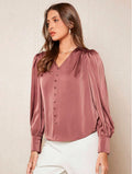 Haut Pull Col V Chemise Femme Satin Bureau Top Vêtements Femme Direct