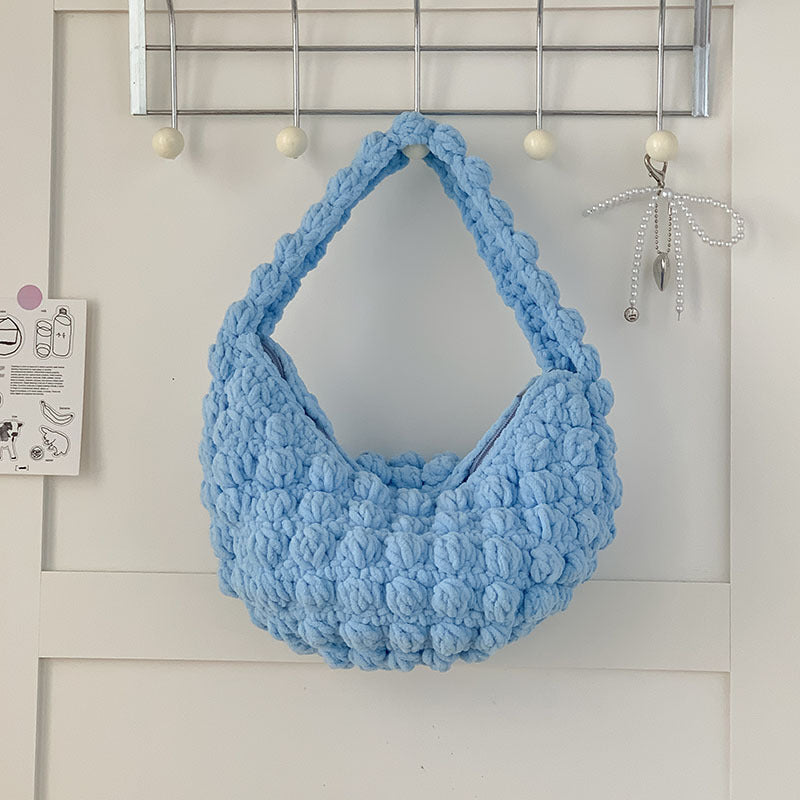 Joli Sac de Plage Portable en Paille Fait Main au Crochet Couleur Unie Sac Tressé à Porter à la Main pour Femmes Vacances à la Mer