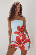 Robe courte moulante d'été sexy pour femme, style bustier à imprimé floral