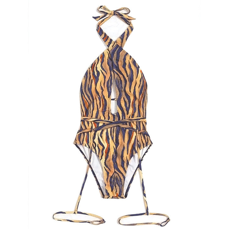 Maillot de bain femme bandage jambe voyage maillot de bain sexy motif rayures de tigre bikini